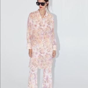 Zara Long Printed Floral Shirt, XS